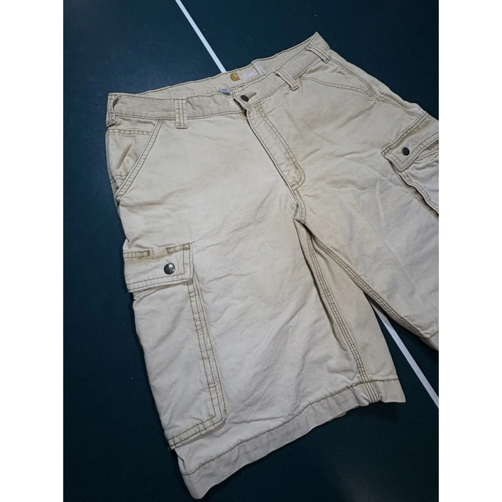 Carhartt Relaxed‎ Fit Cotton Canvas Cargo Shorts Mens 34 White Faded Pockets